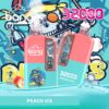 Colorful "Bang" disposable vape device with peach ice flavor, featuring a pirate theme design, 32000 puffs, 32ml liquid capacity, 650mAh battery, and adjustable power with Type-C charging.