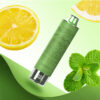 A green vape device labelled "LEMON MINT" is surrounded by fresh lemon slices and mint leaves, set against a light green background.