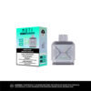A product box of a vaping pod labeled "MOTI GO PRO POD 12000 DUAL MESH POD" featuring a "Fresh Mint" flavour. The box indicates it contains one 16ml pod with a nicotine concentration of 20mg/mL, with details on puff counts (6000 in boost mode and 12000 in normal mode) and a health warning about nicotine addiction. The pod itself is visible next to the box.
