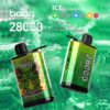 Promotional image for Bang Disposable vape showcasing a dragon graphic on a watermelon-flavoured vape device with 28,000 puffs and adjustable ice control display in a green background.