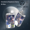 Promotional image featuring two Crystal Twin 50K vapes with astronaut-themed designs, showcasing flavors like Strawberry Raspberry Cherry and Mr Blue, set against a space background.