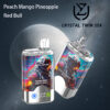 Crystal Twin 50K vape devices with dual flavors, featuring a futuristic astronaut design and a slogan highlighting 50,000 puffs capacity, displayed against an outer space-themed background with a planetary image.