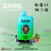 Bang Leader vape with Red Bull, blueberry, and watermelon flavours, highlighted alongside product logos and certification symbols.