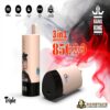 Bang King Vapen disposable vape devices in beige and black with cartoon ape graphics, featuring 600mAh battery, 21ml juice capacity, three 1.0 ohm coils, adjustable three-flavour system, and up to 8500 puffs, surrounded by red and black smoke.