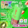 Promotional image for Fizzy Max III vape system, featuring a green device with modular flavor combinations and a total of six flavors including Blue Razz Ice and Strawberry Kiwi, set against a vibrant green background with fruit graphics.
