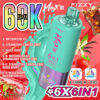 Advertisement for Fizzy Max III vape device featuring a turquoise and purple device with an LED screen, showcasing six flavours including watermelon ice and strawberry vanilla coke, presented on a vibrant backdrop of fruits and splash effects.
