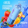 Promotional image showcasing the Fizzy Max III e-cigarette highlighting its 6-in-1 feature, 60,000 puff capacity, and fruit flavours in vibrant colours.
